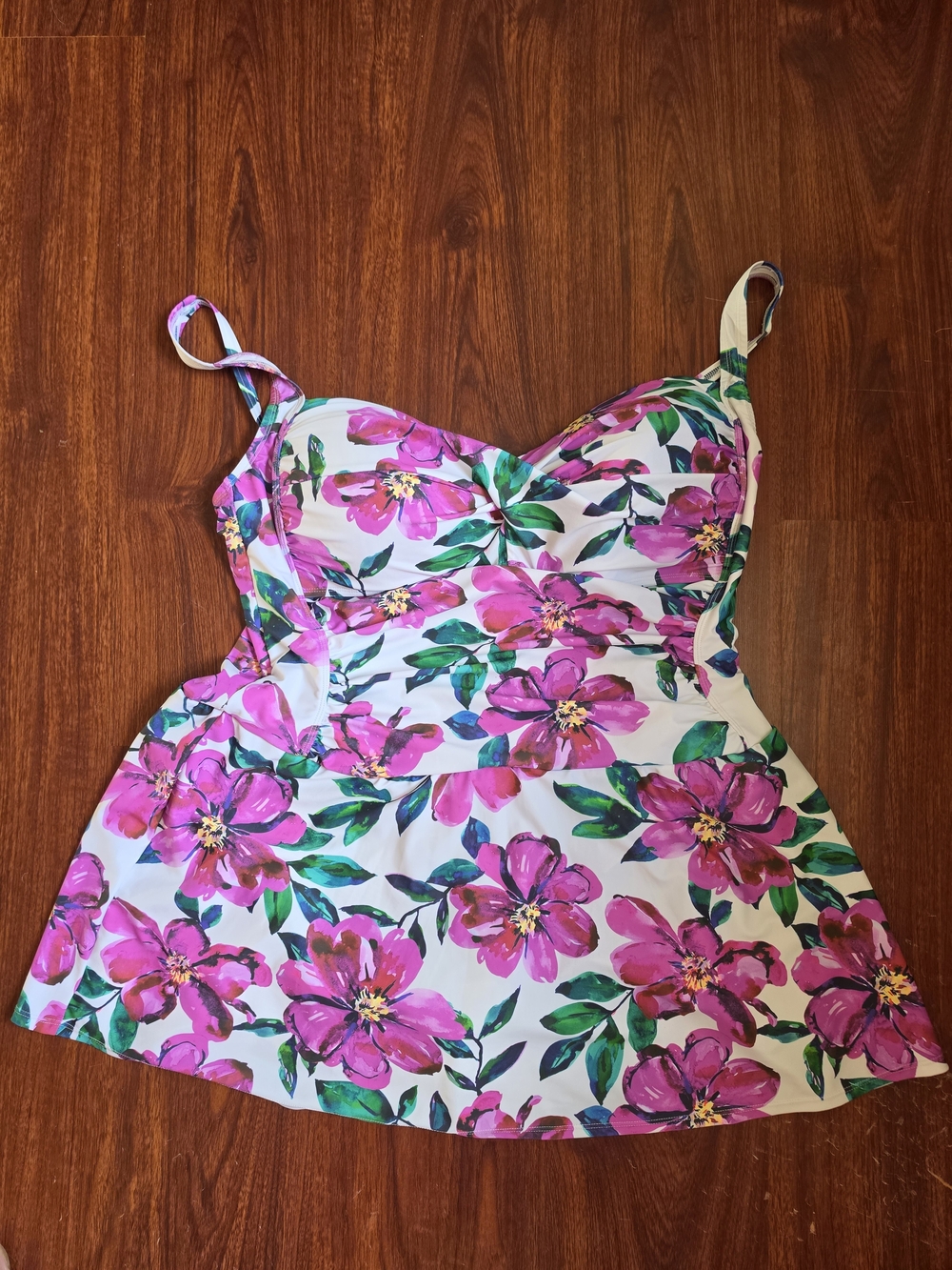 Liz Claiborne White One-Piece Swimsuit with Pink & Green Floral Print